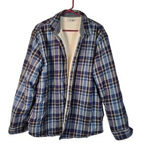 Carbon2Cobalt Mens Large Blue Plaid Sherpa Lined Flannel Jacket